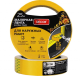 Малярная лента DECOR 38 мм 25 м желтая для наруж. работ 791-3825